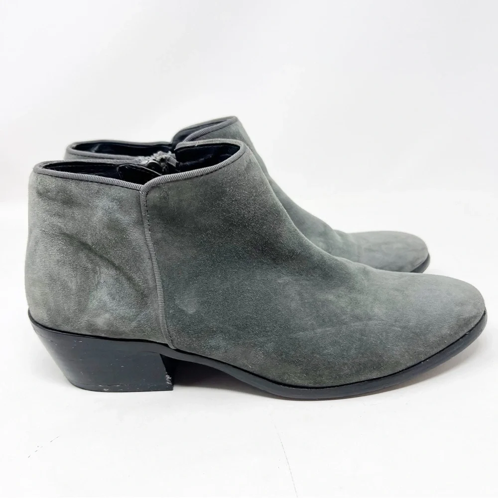 SAM EDELMAN GRAY SUEDE LOW TOP SIDE ZIP PETTY BOOTIES BOOTS WOMENS SZ 9